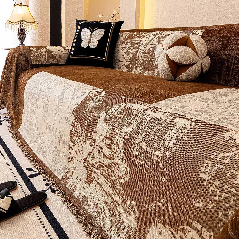 Vintage Botanical Jacquard Chenille Sofa Scratch-Resistant Couch Cover