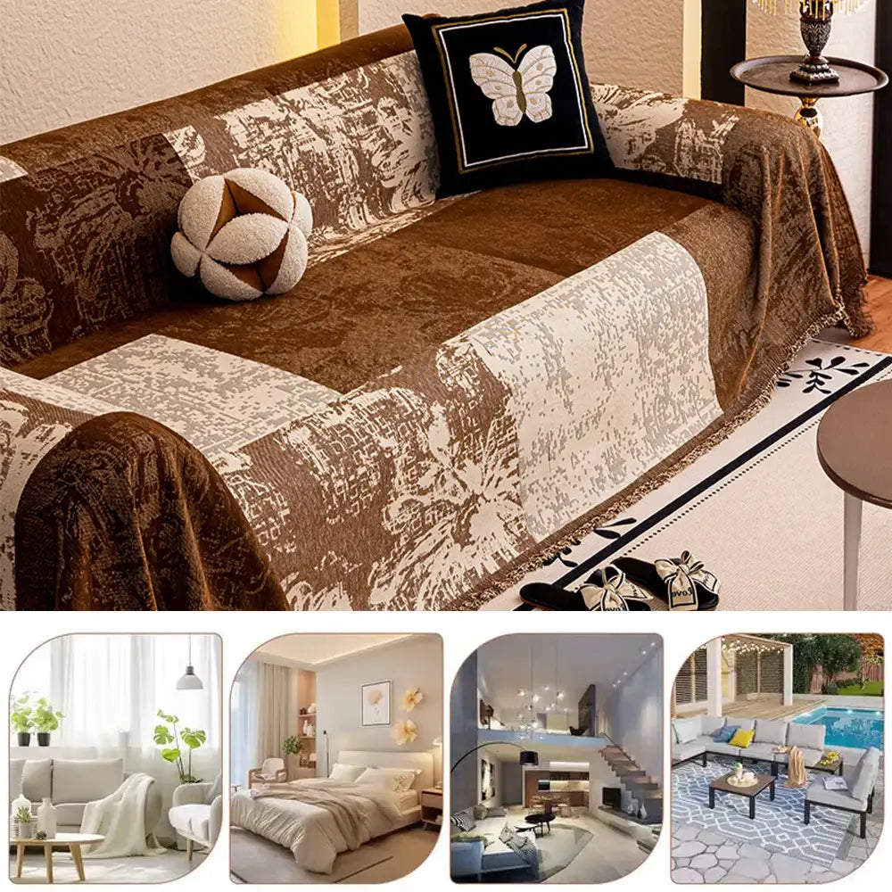 Vintage Botanical Jacquard Chenille Sofa Scratch-Resistant Couch Cover