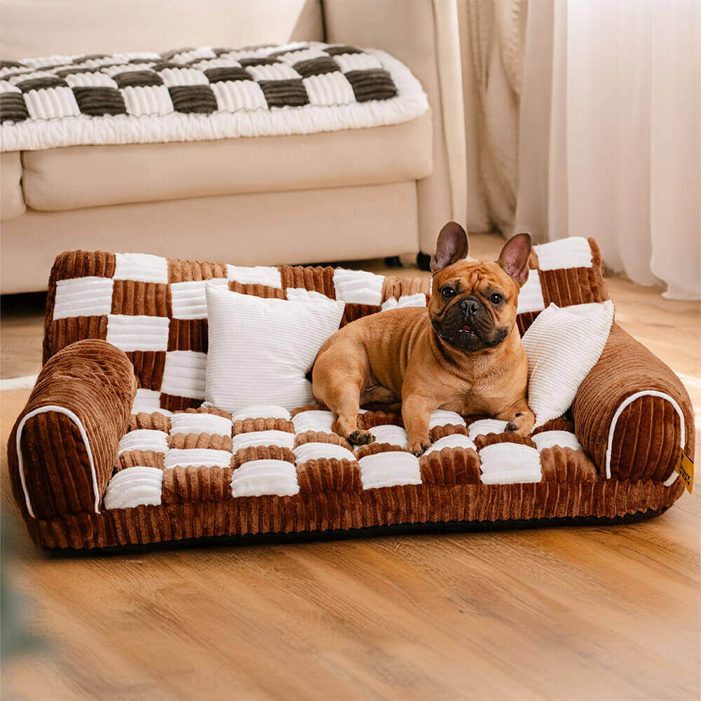 Vintage Chessboard Orthopaedic Support Extra Large Dog Sofa Bed - King's Sofa