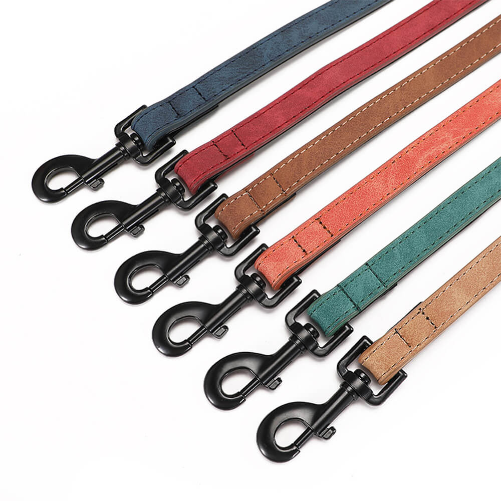 Vintage Faux Leather Soft Neck Protector Dog Collar Lead Set