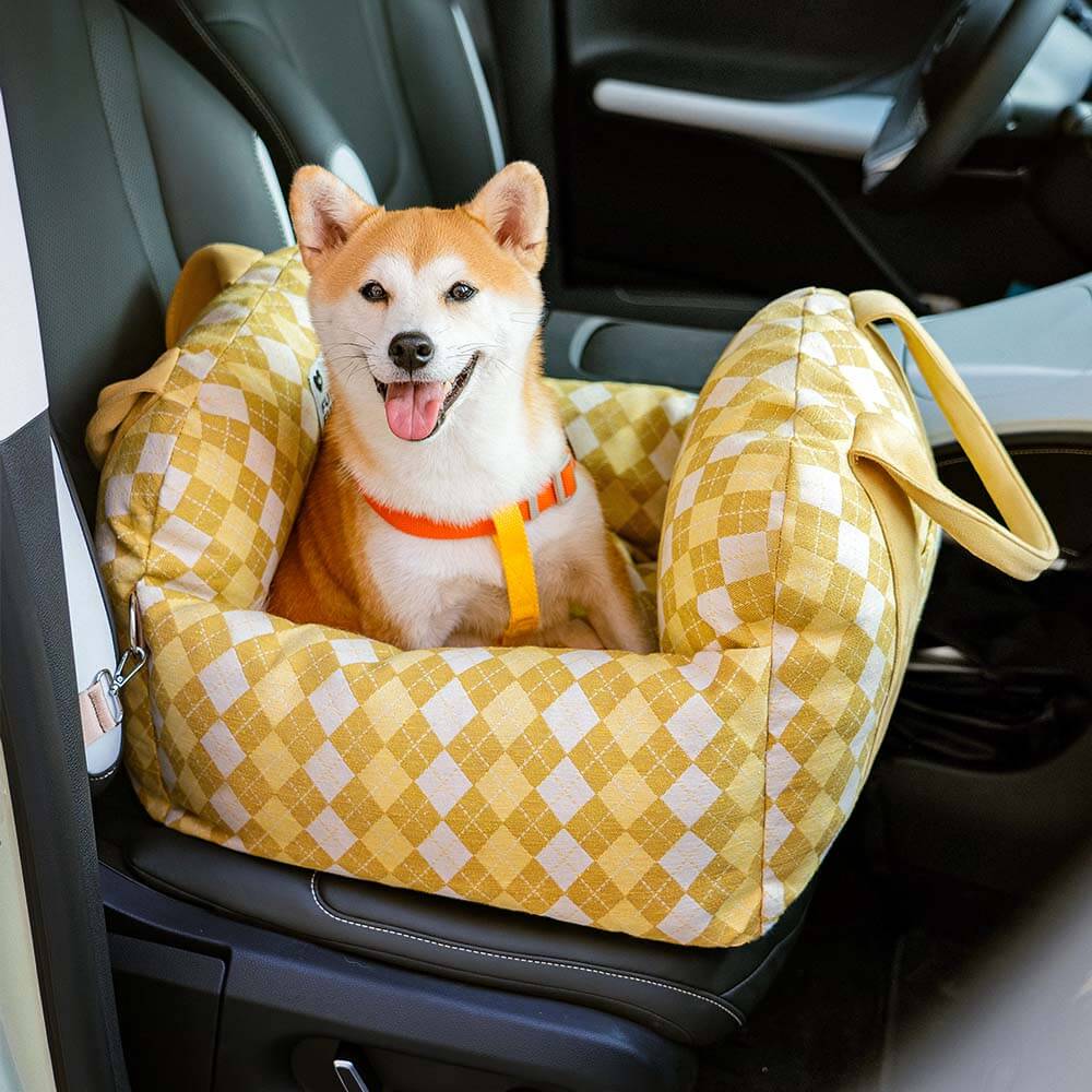 Vintage Heart Chequerboard Dog Car Seat Bed