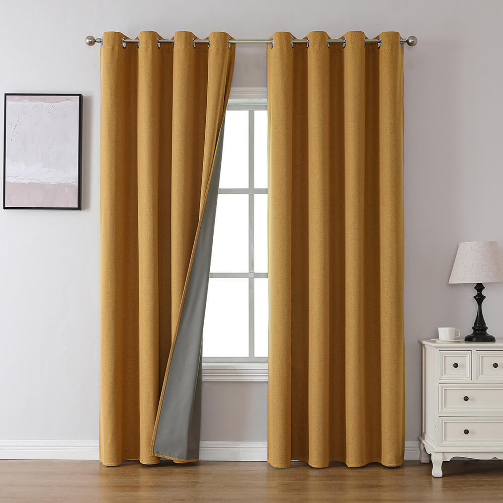 Waterproof Solid Color Linen Blend Blackout Curtains