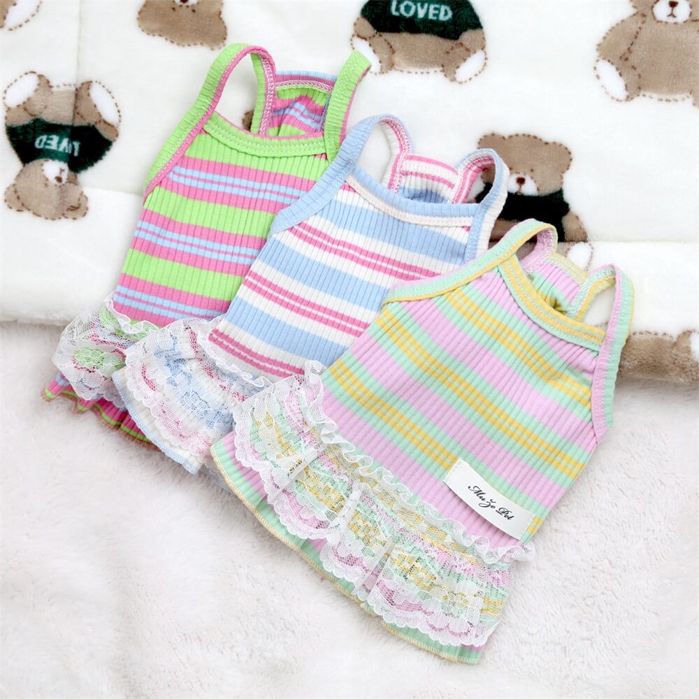 Spring Summer New Lace Trim Halter Dress Pet Clothes