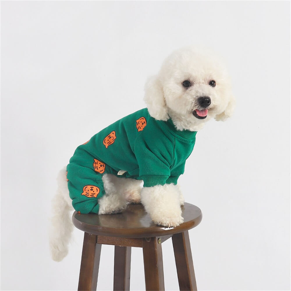 Pumpkin Print Green Dog Pajamas - Cozy and Festive Sleepwear for Dogs