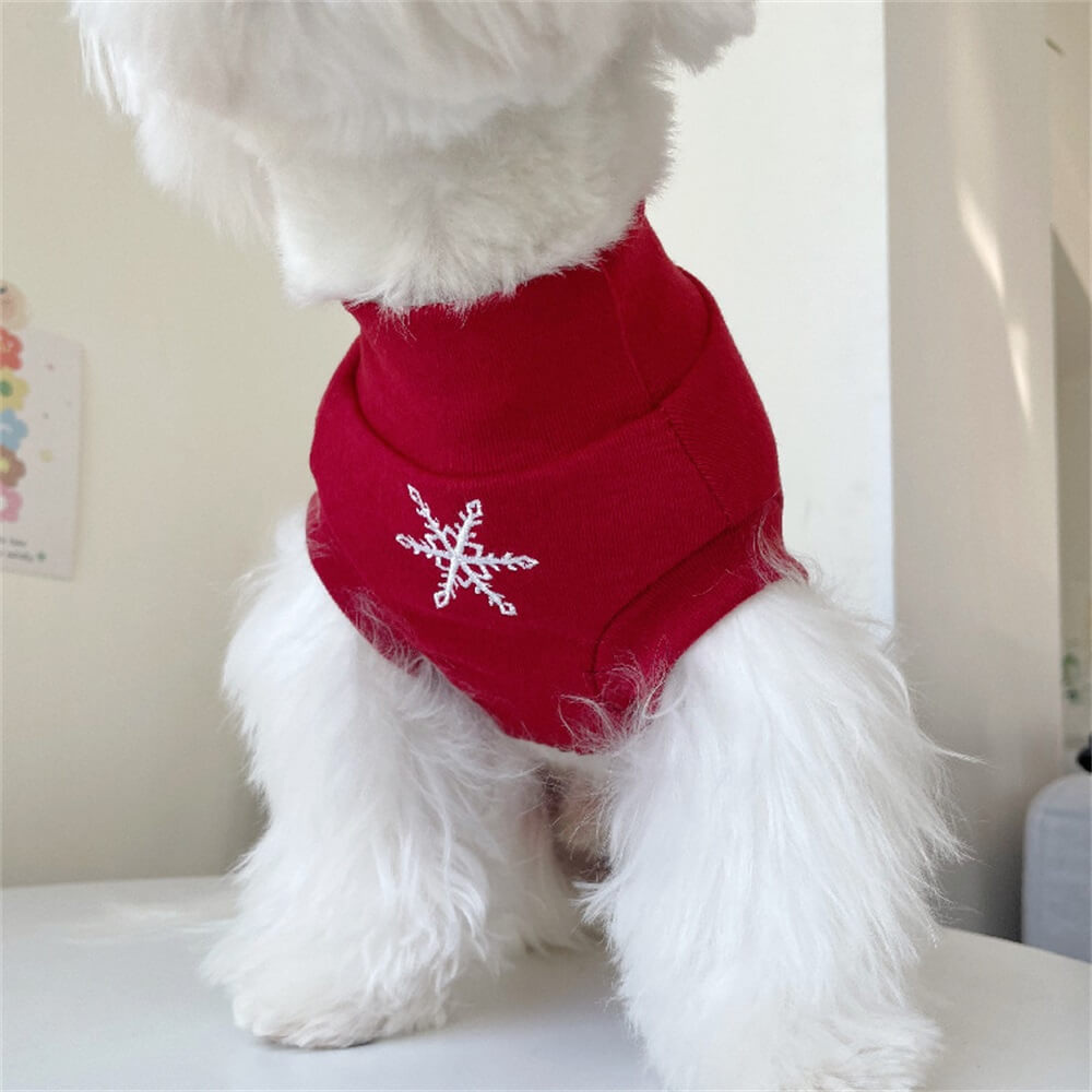 Snowflake Embroidered Red Dog Sweater – Festive and Cozy for Winter