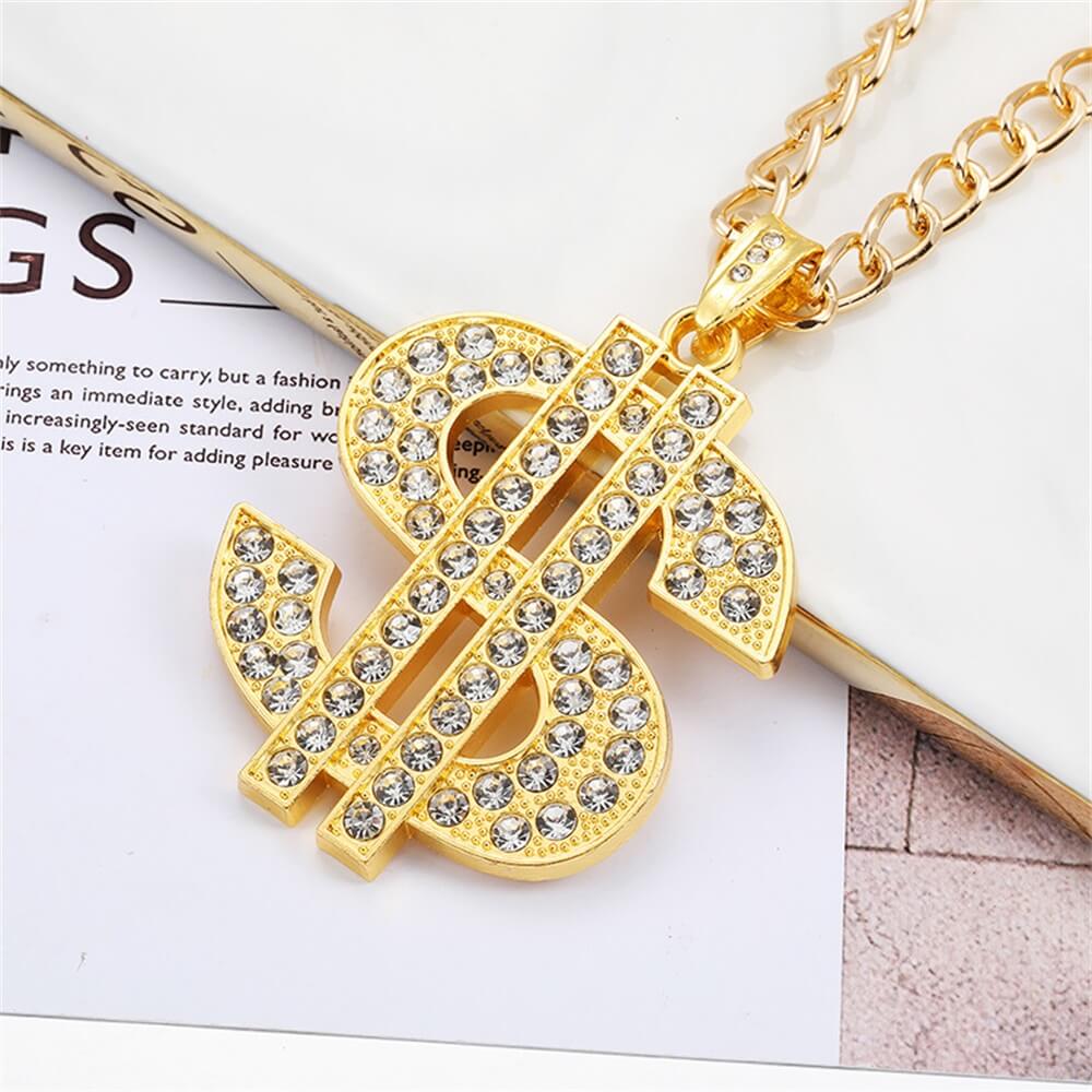 Pet dog gold chain dollar rhinestone alloy pendant necklace European and American trendy pet jewelry pendant