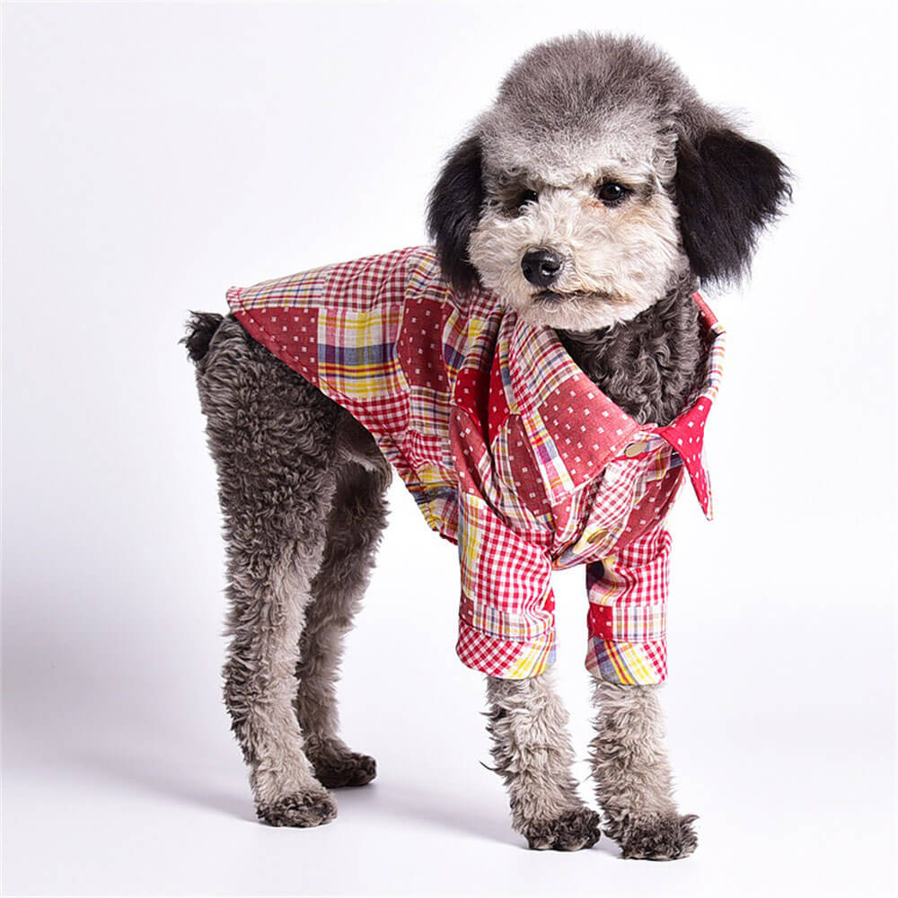 Red & Blue Patchwork Plaid Dog Shirt - Classic and Cozy Pet Apparel