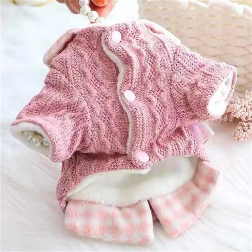 Cozy Knitted Dog Sweater with Plaid Collar – Available in Pink & Blue