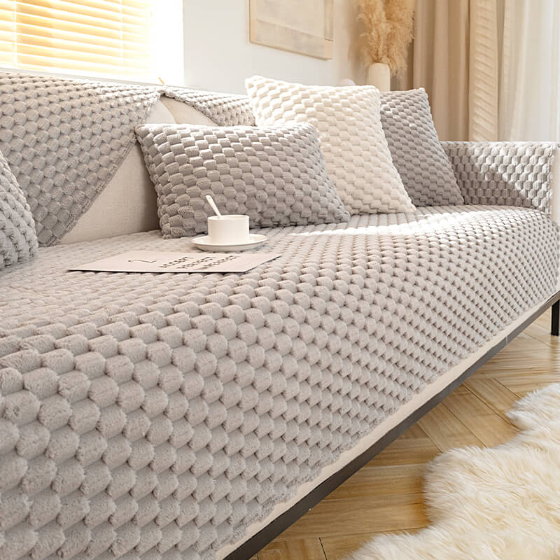 Honeycomb Plush Thickened Non-slip Couch Cover