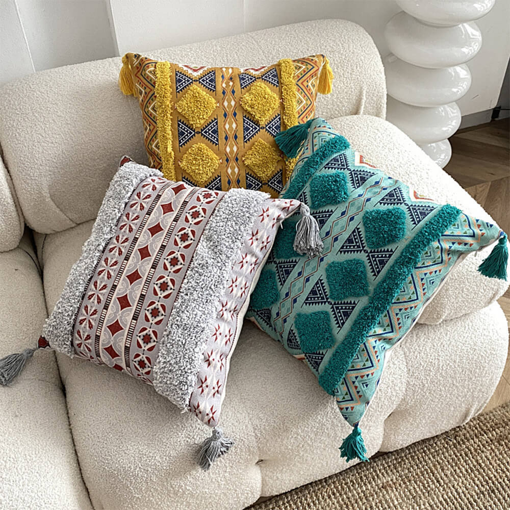 Moroccan-Inspired Decorative Throw Pillow with Tassel