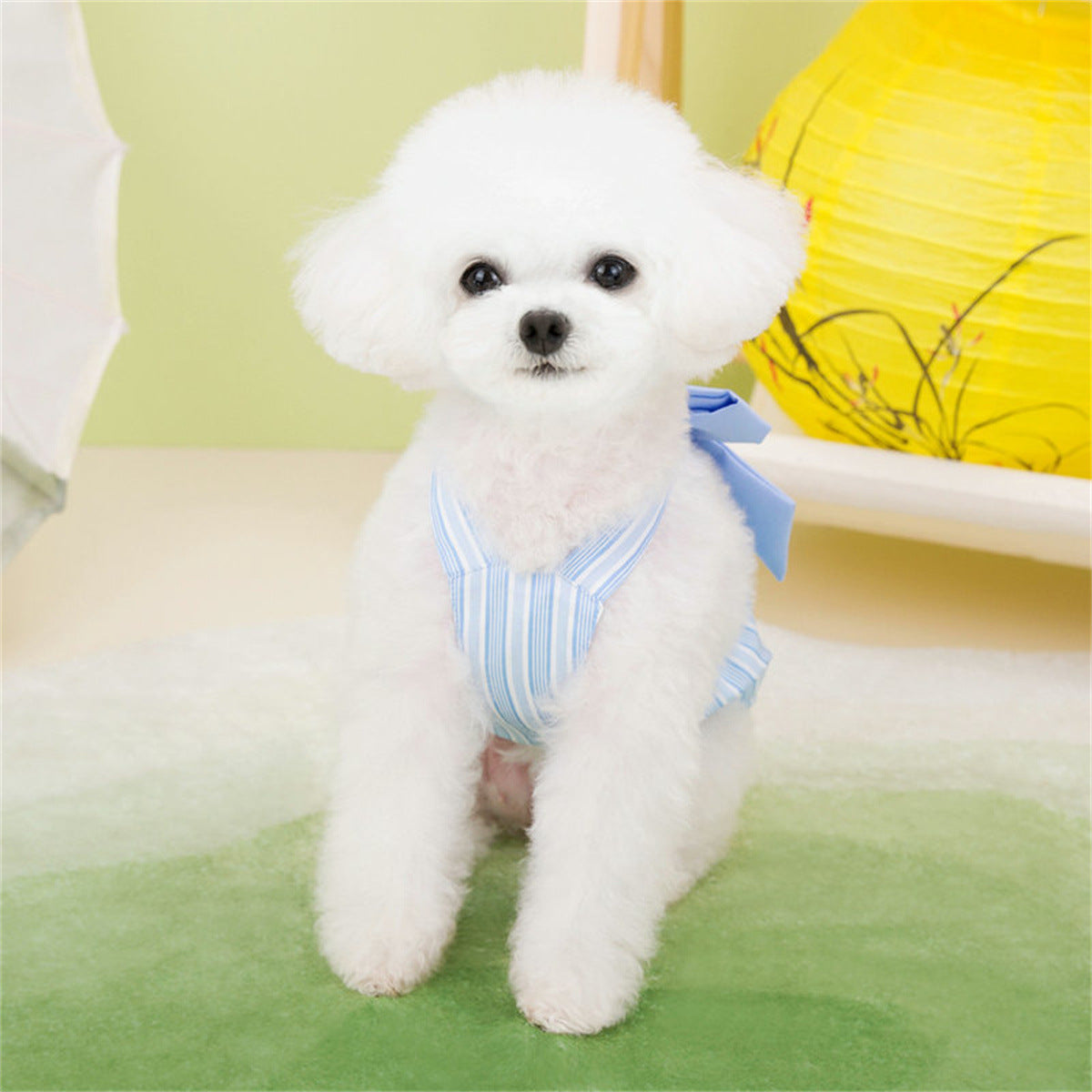 Elegant Lavender Striped Dog Dress with Harness | Comfortable & Stylish Pet Clothing