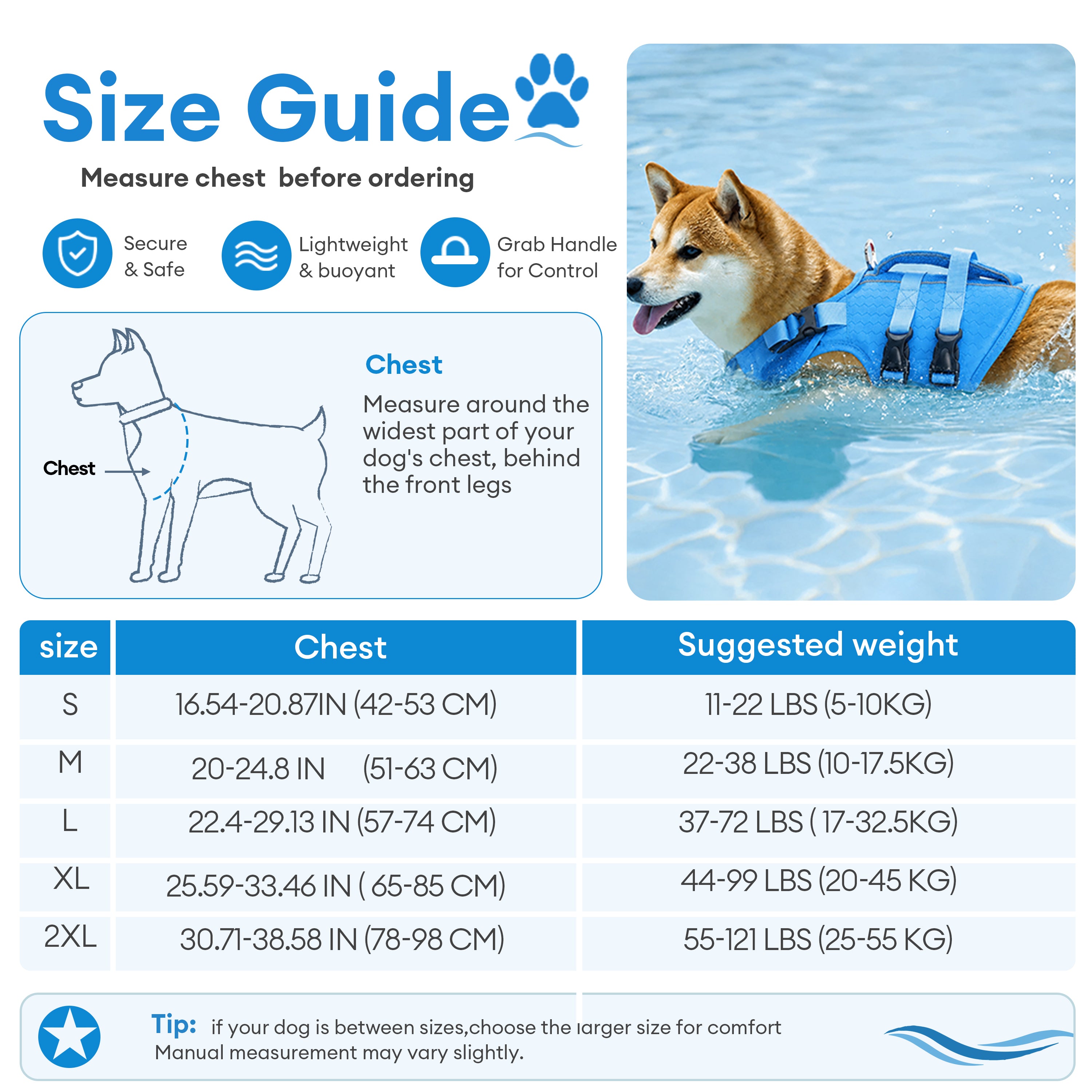 Adjustable Dog Life Jacket with Reflective Strips for Medium and Large Dogs
